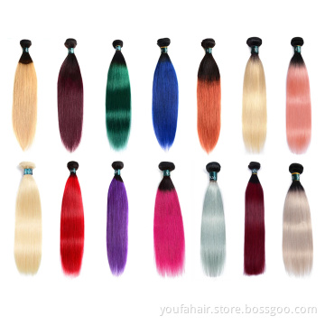 12A Brazilian Virgin Human Hair Ombre 1b 27 99j Blue Blonde Red Green Pink Purple Pre Colored Straight Bundles Hair Extension